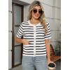 imageANRABESS Womens Short Sleeve Cardigan Sweaters Summer Casual Crew Neck Knit Striped Button Down Cropped Dressy Blouses TopsWhite Black Stripe