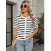 imageANRABESS Womens Short Sleeve Cardigan Sweaters Summer Casual Crew Neck Knit Striped Button Down Cropped Dressy Blouses TopsWhite Black Stripe