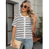 imageANRABESS Womens Short Sleeve Cardigan Sweaters Summer Casual Crew Neck Knit Striped Button Down Cropped Dressy Blouses TopsWhite Black Stripe
