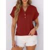 imageANRABESS Womens Short Sleeve Henley Tops V Neck Dressy Casual Loose Fit Shirts Summer Flowy Blouses 2025 Trendy ClothesBrick Red