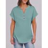 imageANRABESS Womens Short Sleeve Henley Tops V Neck Dressy Casual Loose Fit Shirts Summer Flowy Blouses 2025 Trendy ClothesCadet Blue