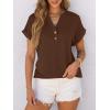 imageANRABESS Womens Short Sleeve Henley Tops V Neck Dressy Casual Loose Fit Shirts Summer Flowy Blouses 2025 Trendy ClothesCoffee