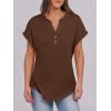 imageANRABESS Womens Short Sleeve Henley Tops V Neck Dressy Casual Loose Fit Shirts Summer Flowy Blouses 2025 Trendy ClothesCoffee