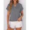 imageANRABESS Womens Short Sleeve Henley Tops V Neck Dressy Casual Loose Fit Shirts Summer Flowy Blouses 2025 Trendy ClothesGrey