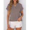 imageANRABESS Womens Short Sleeve Henley Tops V Neck Dressy Casual Loose Fit Shirts Summer Flowy Blouses 2025 Trendy ClothesGrey Brown