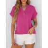 imageANRABESS Womens Short Sleeve Henley Tops V Neck Dressy Casual Loose Fit Shirts Summer Flowy Blouses 2025 Trendy ClothesHot Pink