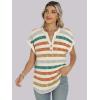 imageANRABESS Womens Short Sleeve Henley Tops V Neck Dressy Casual Loose Fit Shirts Summer Flowy Blouses 2025 Trendy ClothesOrange Lake Strip