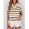 imageANRABESS Womens Short Sleeve Henley Tops V Neck Dressy Casual Loose Fit Shirts Summer Flowy Blouses 2025 Trendy ClothesOrange Lake Strip
