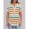 imageANRABESS Womens Short Sleeve Henley Tops V Neck Dressy Casual Loose Fit Shirts Summer Flowy Blouses 2025 Trendy ClothesOrange Lake Strip