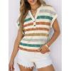 imageANRABESS Womens Short Sleeve Henley Tops V Neck Dressy Casual Loose Fit Shirts Summer Flowy Blouses 2025 Trendy ClothesOrange Lake Strip