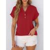 imageANRABESS Womens Short Sleeve Henley Tops V Neck Dressy Casual Loose Fit Shirts Summer Flowy Blouses 2025 Trendy ClothesRed