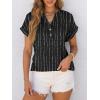 imageANRABESS Womens Short Sleeve Henley Tops V Neck Dressy Casual Loose Fit Shirts Summer Flowy Blouses 2025 Trendy ClothesWhite Black Strip