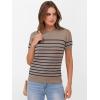 imageANRABESS Womens Short Sleeve Sweaters Wool Blend Crew Neck Sweater Shirts Business Casual Work Tops 2025 Summer OutfitsDeep Khaki Navy Blue Stripe