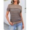 imageANRABESS Womens Short Sleeve Sweaters Wool Blend Crew Neck Sweater Shirts Business Casual Work Tops 2025 Summer OutfitsDeep Khaki Navy Blue Stripe