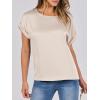 imageANRABESS Womens Summer Dressy Casual Short Sleeve Shirts Crewneck Silk Satin Business Office Work Blouse TopsAlmond
