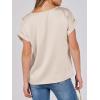 imageANRABESS Womens Summer Dressy Casual Short Sleeve Shirts Crewneck Silk Satin Business Office Work Blouse TopsAlmond