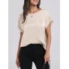 imageANRABESS Womens Summer Dressy Casual Short Sleeve Shirts Crewneck Silk Satin Business Office Work Blouse TopsAlmond