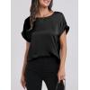 imageANRABESS Womens Summer Dressy Casual Short Sleeve Shirts Crewneck Silk Satin Business Office Work Blouse TopsBlack