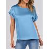 imageANRABESS Womens Summer Dressy Casual Short Sleeve Shirts Crewneck Silk Satin Business Office Work Blouse TopsBlue