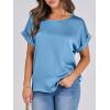 imageANRABESS Womens Summer Dressy Casual Short Sleeve Shirts Crewneck Silk Satin Business Office Work Blouse TopsBlue