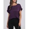 imageANRABESS Womens Summer Dressy Casual Short Sleeve Shirts Crewneck Silk Satin Business Office Work Blouse TopsDark Purple