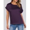 imageANRABESS Womens Summer Dressy Casual Short Sleeve Shirts Crewneck Silk Satin Business Office Work Blouse TopsDark Purple