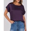 imageANRABESS Womens Summer Dressy Casual Short Sleeve Shirts Crewneck Silk Satin Business Office Work Blouse TopsDark Purple