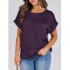 imageANRABESS Womens Summer Dressy Casual Short Sleeve Shirts Crewneck Silk Satin Business Office Work Blouse TopsDark Purple