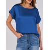 imageANRABESS Womens Summer Dressy Casual Short Sleeve Shirts Crewneck Silk Satin Business Office Work Blouse TopsDeep Blue