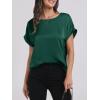 imageANRABESS Womens Summer Dressy Casual Short Sleeve Shirts Crewneck Silk Satin Business Office Work Blouse TopsGreen