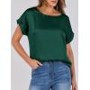 imageANRABESS Womens Summer Dressy Casual Short Sleeve Shirts Crewneck Silk Satin Business Office Work Blouse TopsGreen