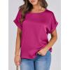imageANRABESS Womens Summer Dressy Casual Short Sleeve Shirts Crewneck Silk Satin Business Office Work Blouse TopsHot Pink