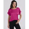 imageANRABESS Womens Summer Dressy Casual Short Sleeve Shirts Crewneck Silk Satin Business Office Work Blouse TopsHot Pink