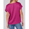 imageANRABESS Womens Summer Dressy Casual Short Sleeve Shirts Crewneck Silk Satin Business Office Work Blouse TopsHot Pink