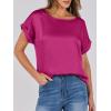 imageANRABESS Womens Summer Dressy Casual Short Sleeve Shirts Crewneck Silk Satin Business Office Work Blouse TopsHot Pink