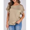 imageANRABESS Womens Summer Dressy Casual Short Sleeve Shirts Crewneck Silk Satin Business Office Work Blouse TopsKhaki