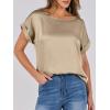 imageANRABESS Womens Summer Dressy Casual Short Sleeve Shirts Crewneck Silk Satin Business Office Work Blouse TopsKhaki