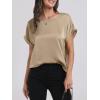 imageANRABESS Womens Summer Dressy Casual Short Sleeve Shirts Crewneck Silk Satin Business Office Work Blouse TopsKhaki