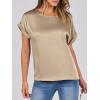 imageANRABESS Womens Summer Dressy Casual Short Sleeve Shirts Crewneck Silk Satin Business Office Work Blouse TopsKhaki