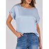imageANRABESS Womens Summer Dressy Casual Short Sleeve Shirts Crewneck Silk Satin Business Office Work Blouse TopsLight Blue