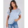 imageANRABESS Womens Summer Dressy Casual Short Sleeve Shirts Crewneck Silk Satin Business Office Work Blouse TopsLight Blue