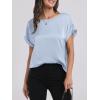imageANRABESS Womens Summer Dressy Casual Short Sleeve Shirts Crewneck Silk Satin Business Office Work Blouse TopsLight Blue