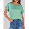 imageANRABESS Womens Summer Dressy Casual Short Sleeve Shirts Crewneck Silk Satin Business Office Work Blouse TopsLight Green