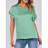 imageANRABESS Womens Summer Dressy Casual Short Sleeve Shirts Crewneck Silk Satin Business Office Work Blouse TopsLight Green