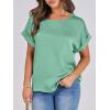imageANRABESS Womens Summer Dressy Casual Short Sleeve Shirts Crewneck Silk Satin Business Office Work Blouse TopsLight Green