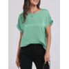 imageANRABESS Womens Summer Dressy Casual Short Sleeve Shirts Crewneck Silk Satin Business Office Work Blouse TopsLight Green