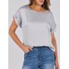 imageANRABESS Womens Summer Dressy Casual Short Sleeve Shirts Crewneck Silk Satin Business Office Work Blouse TopsLight Grey