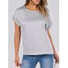imageANRABESS Womens Summer Dressy Casual Short Sleeve Shirts Crewneck Silk Satin Business Office Work Blouse TopsLight Grey