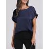 imageANRABESS Womens Summer Dressy Casual Short Sleeve Shirts Crewneck Silk Satin Business Office Work Blouse TopsNavy Blue