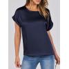 imageANRABESS Womens Summer Dressy Casual Short Sleeve Shirts Crewneck Silk Satin Business Office Work Blouse TopsNavy Blue